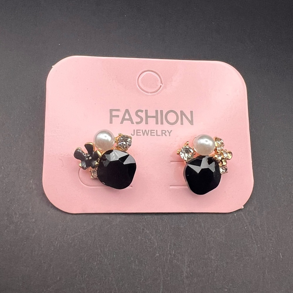 5/$25 Black Jewel & Pearl Accent Stud Earrings